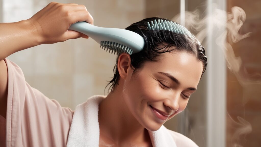 The 8 Benefits of Using a Scalp Massager for Healthy Hair and Relaxation 4 Leonardo Phoenix A person gently using a handheld scalp massag 2
