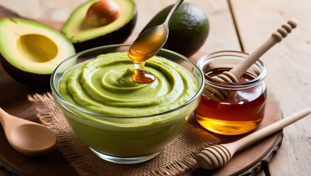 DIY Hair Masks: Natural Recipes for Healthier Hair 4 Leonardo Phoenix A smooth blend of avocado and honey in a glas 3
