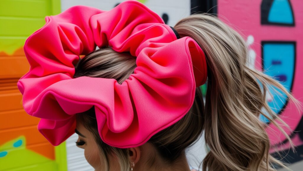 Hair Scrunchies: The Ultimate Accessory for Style, Comfort, and Hair Care 5 Leonardo Phoenix A vibrant oversized scrunchie in bold neon pi 3