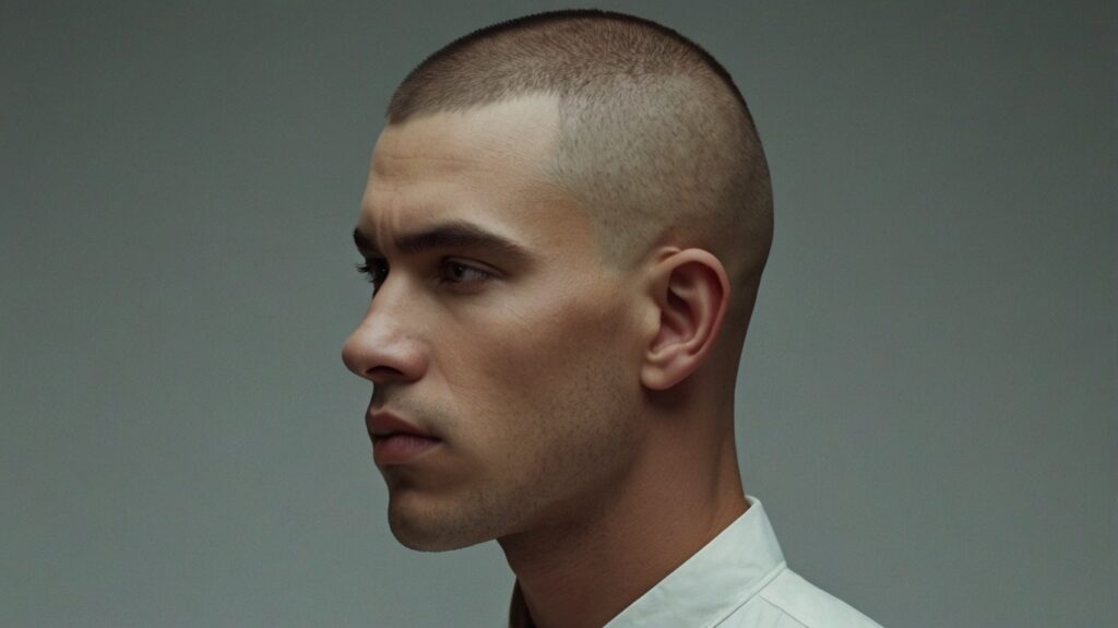 The Buzz Cut: A Timeless, Bold, and Low-Maintenance Haircut for Men 3 Leonardo Kino XL Create a detailed image of a man with an indu 1