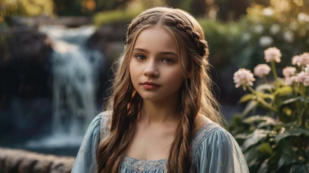 Leonardo Kino XL A young girl with long silky hair styled in a 0 1